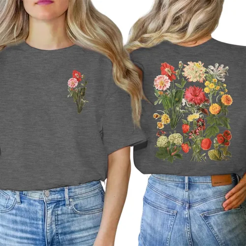 Vista 2 de Camiseta de verano para mujer, talla grande, con diente de león, manga corta, cuello redondo, holgada, casual