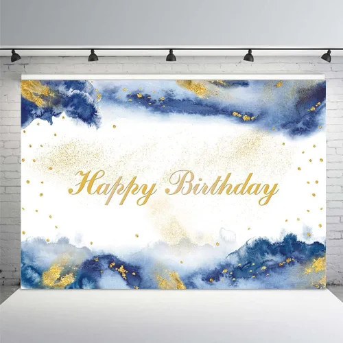 Vista 9 de MEHOFOND Telón de fondo de feliz cumpleaños de 7 x 5 pies para niño, fiesta mexicana, suministros de decoración de fiesta de feliz cumpleaños, Azul