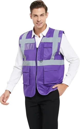Vista 4 de TOPTIE Chaleco de seguridad de alta visibilidad de 5 bolsillos con tiras reflectantes, chaleco de uniforme de trabajo