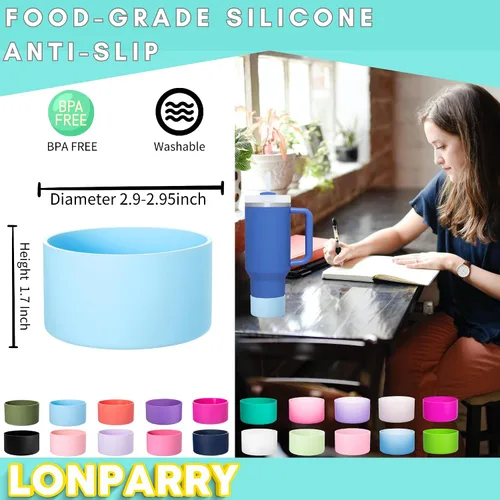 Vista 3 de Paquete de 2 botas de silicona para Stanley Cup de 30 oz y 40 onzas, protector inferior antideslizante y reductor de ruido, cubierta base de vaso