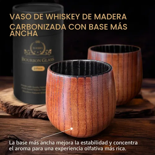 Vista 5 de HWISDMIG Vaso de madera carbonizada de 12 onzas, regalos de bourbon para 1 paquete carbonizado