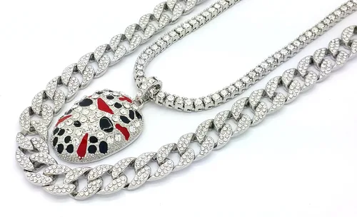 Vista 3 de Collar de cadena de eslabones cubanos para hombre con diseño de rapero con 1 fila de circonitas cúbicas