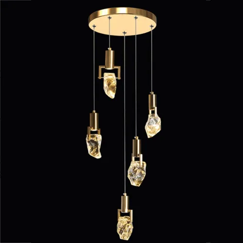 Vista 8 de Lámpara de techo de cristal dorado de 3/5 luces para sala de estar Iluminación de 3 colores lámpara regulable para vestíbulo Raindrop luz LED
