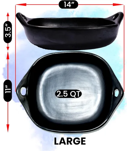 Vista 6 de Ancient Cookware, Sartén cuadrada de arcilla para tostar, grande, 2.5 cuartos de galón