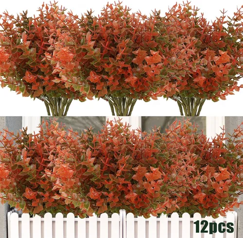 Vista 52 de RECUTMS - Flores artificiales, 12 plantas sintéticas para exteriores, resisten rayos ultravioleta, arbustos para interiores y exteriores, maceta