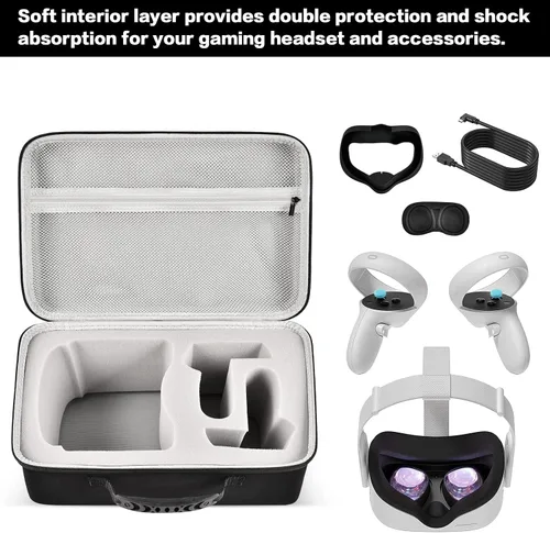 Vista 5 de Hard Carrying Case for Meta for Oculus Quest 2 All-in-One VR Gaming Headset and Touch Controllers Portable Travel Cover Storage Bag with Silicone