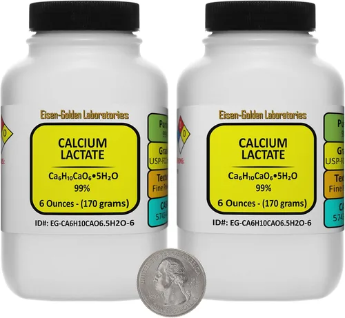 Vista 8 de Lactato de calcio [C6H10CaO6.5H2O] 99% USP-FCC Polvo de grado alimenticio 3 Oz en una botella