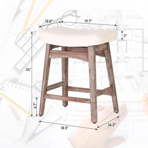 Vista 2 de Taburetes de altura para mostrador Sophia & William, taburetes de 24" con patas de madera maciza, taburetes de altura de mostrador tapizados en tela
