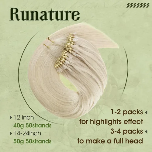 Vista 128 de RUNATURE Extensiones de cabello humano con punta en U, color marrón ceniza a rubio platino