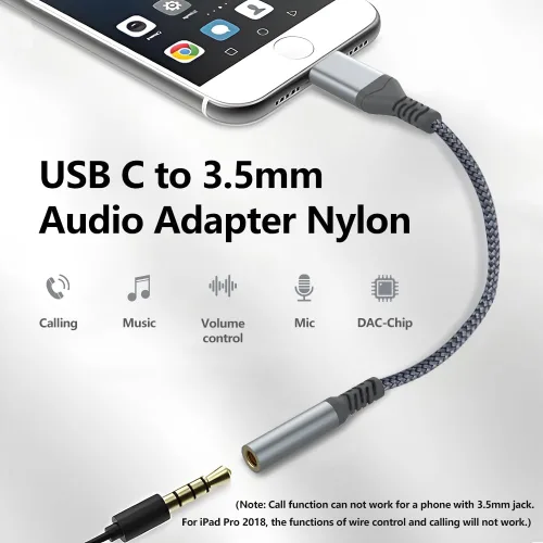 Vista 2 de Adaptador USB tipo C a conector de auriculares de 0.138 in, audio USB c compatible con iPhone 15/15 Pro/15 Plus/15 Pro Max, iPad Pro, MacBook
