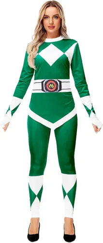 Vista 4 de AOBUTE Womens Rangers Costume 2 Piece Clothing Set Halloween Superhero Cosplay Shirt and Leggings