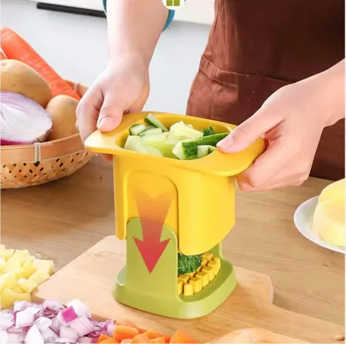 Vista 2 de Picador y cortador de verduras, amarillo y verde, corta frutas y verduras rápidamente