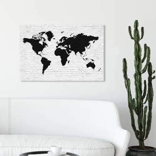 Vista 3 de The Oliver Gal Artist Co. Maps - Lienzo decorativo para pared, diseño de ladrillo limpio Mapamundi, decoración del hogar, 30 x 20 pulgadas, negro