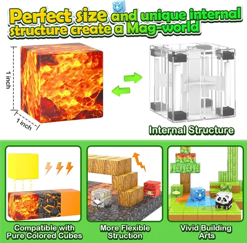 Vista 4 de Bloques Magnéticos - Construye Mundo Magnético de Mina Juguetes de Panda Dinosaurio para Niños Juegos, Juegos Sensoriales Educativos STEM para Niños