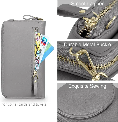 Vista 5 de S-ZONE - Bolso cruzado para mujer, de cuero sintético de PU, con bloqueo RFID, para teléfono celularbilletera