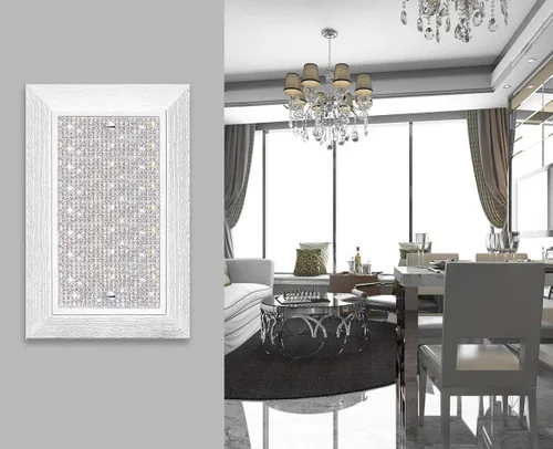 Vista 4 de Cubierta para interruptor de luz, con purpurina, bonitas cubiertas de placa de interruptor con diamantes de imitación plateados, textura blanca