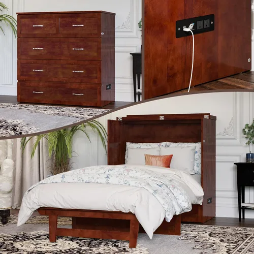 Vista 29 de AFI, Northfield Murphy Bed - Baúl de cama Twin XL con colchón de 6", cajón de almacenamiento y cargador USB integrado, ámbar quemado Amarillo ámbar