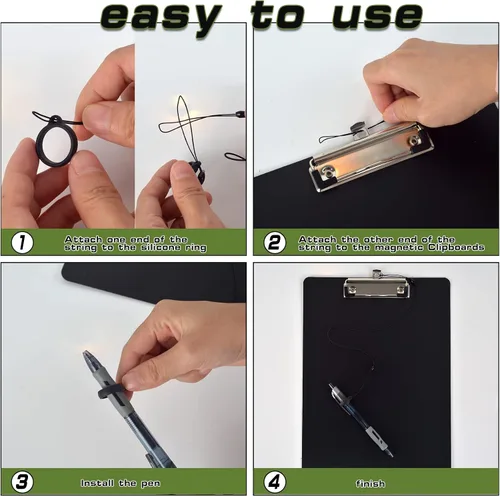 Vista 3 de Paquete de 2 portapapeles magnéticos con bolígrafo adjunto, tablero de clip negro con portapapeles de perfil bajo, 9 x 12.5 pulgadas, clip estándar