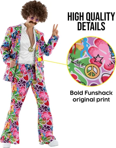Vista 3 de fun shack Groovy - Disfraz hippie para hombre, traje retro de los años 60 para hombres, disfraces geniales para adultos, traje hippie vintage