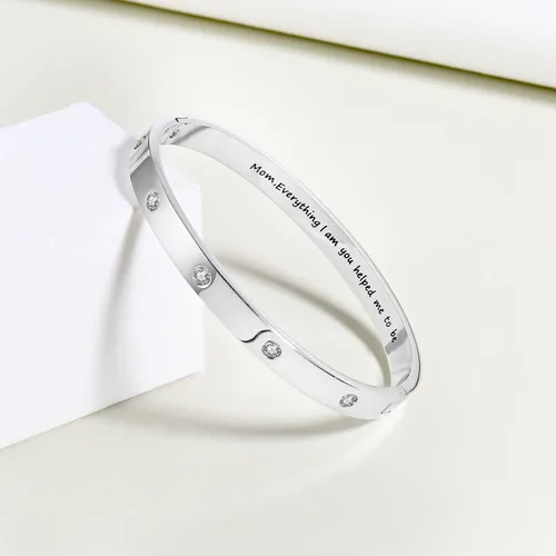 Vista 8 de Pulseras inspiradoras regalos de plata para mujer pulseras de acero inoxidable sin deslustre no se deslustra con piedras de circonita cúbica pulsera