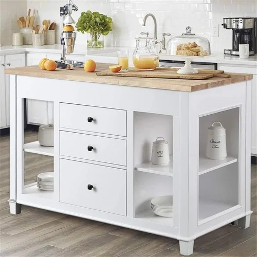 Vista 2 de KD-01-W Medley - Isla de cocina con mesa de comedor extensible de 54 pulgadas de ancho, color blanco, no necesita montaje