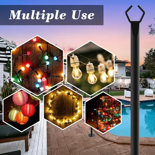 Vista 7 de Beizelte Paquete de 2 Postes para Luces de Cadena, Postes de Luz de 10 Pies para Luces de Cadena Exteriores, Poste de Luces Exteriores