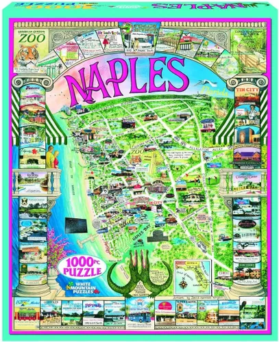Vista 2 de White Mountain Rompecabezas de 1000 piezas con mapas costeros, piezas grandes, regalo para adultos y familia, 24 x 30 pulgadas, Nápoles, Florida