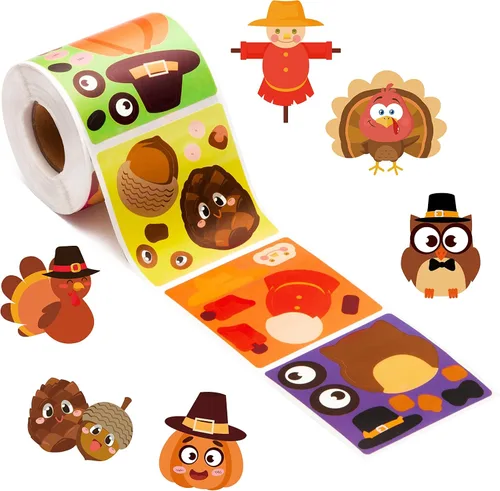 Vista 26 de Haooryx 300 piezas Calcomanías de erizo de otoño para hacer caras, escena en rollo, haz tu propio erizo decorativo, calcomanía autoadhesiva mixta