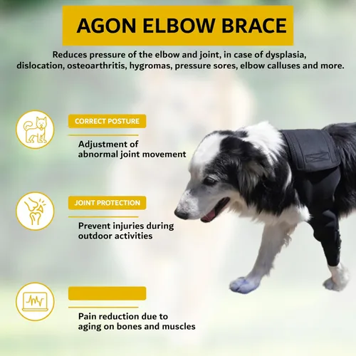Vista 3 de AGON Codera para perro para soporte de codo - Estabilizador de bisagra ajustable protector de codo para perro - Soporte de codo de neopreno