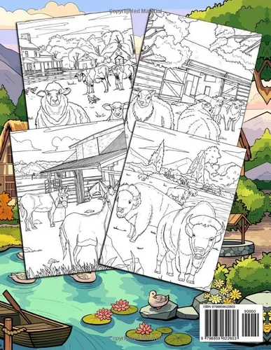 Vista 2 de Country Life Coloring Book Majestic Illustrations Of Animals, Farms And Landscapes Coloring Pages To Enjoy The Natural Beauty Of A Carefree Life In