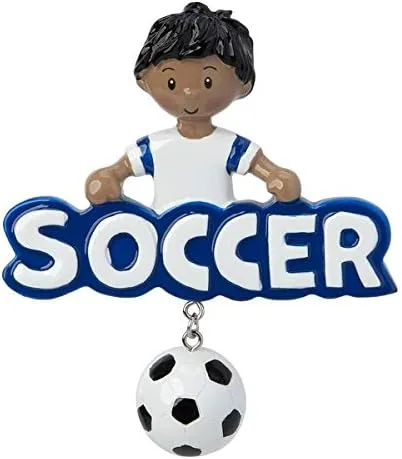 Vista 3 de Adorno de árbol de Navidad personalizado con estrella de fútbol de pelota de fútbol 2019 Adorno de nombres de escritura personalizados (azul)