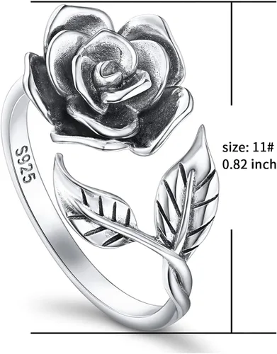 Vista 10 de Anillos abiertos ajustables de plata de ley S925, anillo de rosa para mujeres y adolescentes