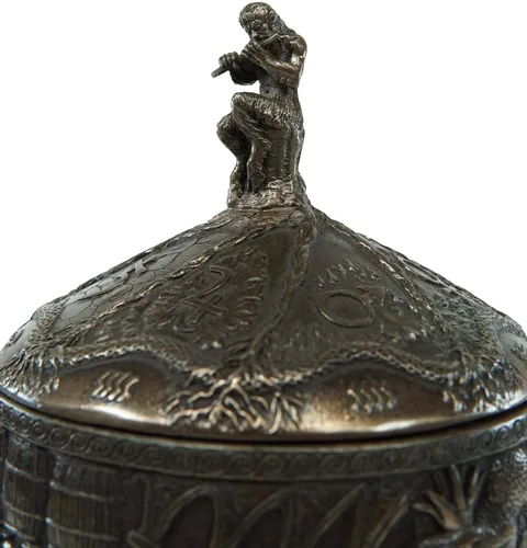 Vista 6 de Ebros Gift Antigua caja de Pandora mitológica idiomática griega con cacerola jugando flauta decorativa caja de baratija estatuilla 8 contenedores