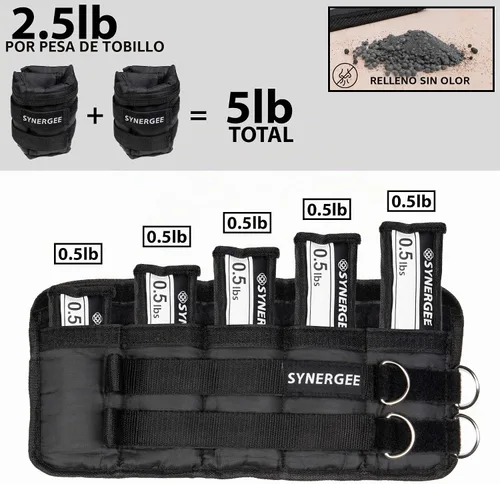 Vista 5 de Synergee Pesas ajustables para tobillo/muñeca de ajuste cómodo (juego de 2). Disponible en 5 libras, 10 libras y 20 libras. Talla única. a) 5 lbs