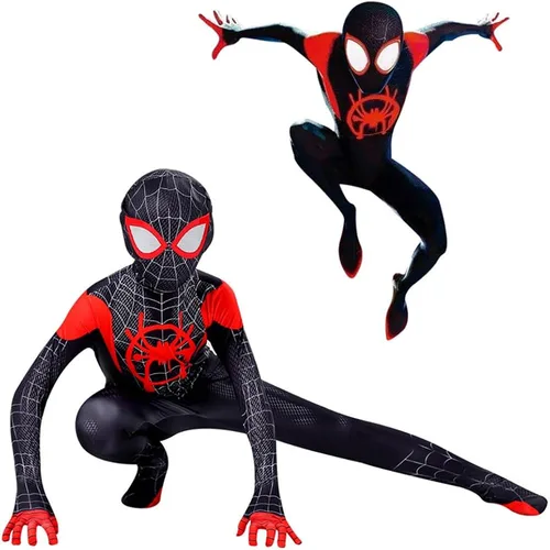 Vista 2 de Leunsyoukin Disfraz de superhéroe para niños, disfraz de araña, estilo 3D, disfraz de Halloween, elastano