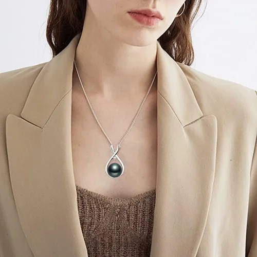 Vista 6 de Regalos para esposa, mujer, aniversario, collar de perlas negras de Tahití, mamá, novia, ella, joyería fina, día de la madre, San Valentín, Navidad