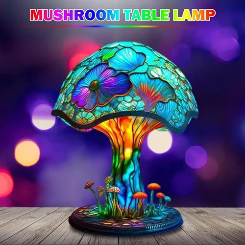 Vista 3 de Lámpara de Mesa de Resina de Vidrio Creativa en Forma de Seta, Luz Nocturna Mini de Vidrio Manchado de 5.9 Pulgadas, Decoración Bohemia