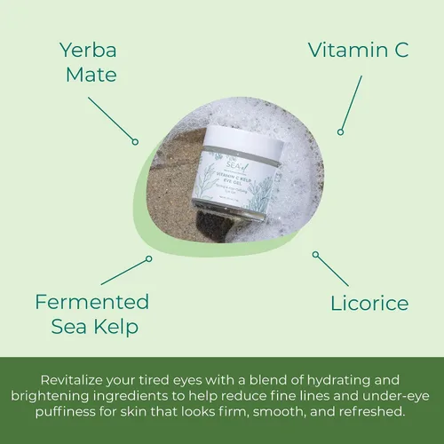 Vista 3 de Sea-el Vitamina C Kelp Gel tonificante y antiedad para el cuidado de la piel para hinchazón, bolsas debajo de los ojos y ojeras, refrescante brillo