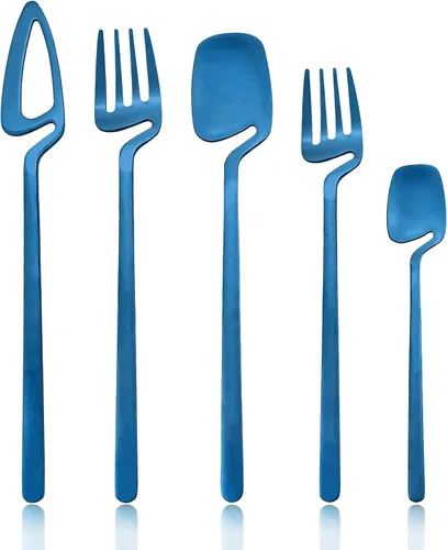 Vista 17 de Juego de cubiertos dorados mate, 20 piezas de cubiertos de acero inoxidable 304 colgantes para 4, juego de utensilios de cocina con acabado Oro