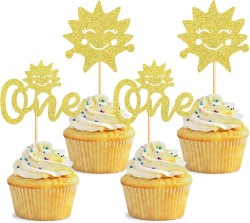 Vista 10 de 24 adornos dorados con purpurina para cupcakes con texto en inglés "You are My Sunshine", para baby shower, baby shower, revelación de género
