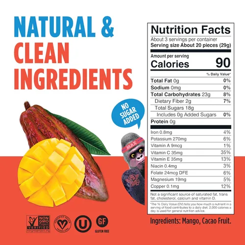 Vista 2 de Blue Stripes Cacao Superfruit Gummies - Vegan Chewy Fruity Snack, No Sugar Added 100% Fruit Gummy, 9 Essential Vitamins & Minerals, Natural Tropical