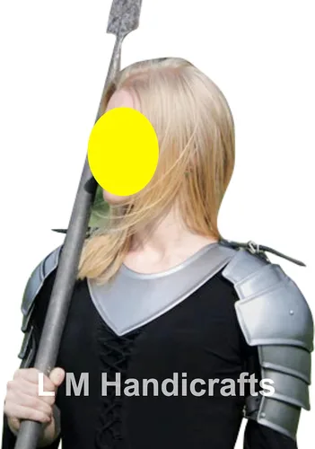 Vista 4 de Par de hombreras con gorjea, diadema de disfraces, espartana plateada, armadura de fantasía femenina, ideal para LARP, Halloween, obras teatrales