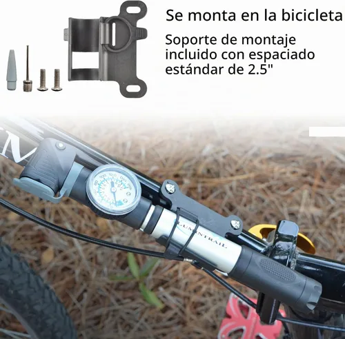 Vista 5 de Lumintrail Mini bomba de bicicleta portátil para válvulas Presta y Schrader - Bomba de aire para neumáticos de bicicleta con manómetro - Bola