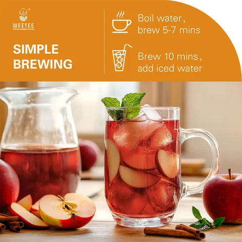 Vista 6 de WT WEETEE Bolsas de té de hierbas de manzana y canela, 60 unidades, mezcla perfecta de canela dulce, hibisco agrio, sabor natural, sin cafeína