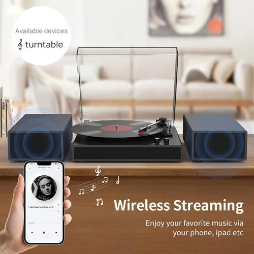 Vista 3 de Tocadiscos con 2 altavoces externos, tocadiscos con entrada Bluetooth, accionado por correa, 33, 45, 78 RPM, tocadiscos LP para discos de vinilo