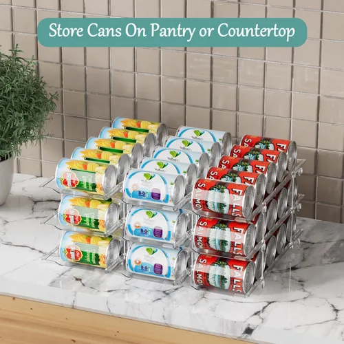 Vista 6 de Organizador de almacenamiento de latas para despensa, soportes para latas para despensa, dispensador de alimentos enlatados, estante de plástico