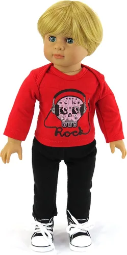 Vista 4 de American Fashion World Conjunto de chaleco y pantalones de calavera para niños de 3 piezas para muñecas de 18 pulgadas Calidad premium y diseño