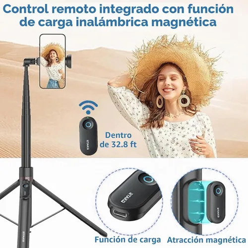 Vista 7 de ORMOS Trípode para selfie, extensible de 67 pulgadas, aleación de aluminio y silicona, compatible con todos los teléfonos celulares, soporte