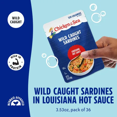 Vista 3 de Chicken of the Sea - Sardinas en salsa picante de Louisiana, 3.53 onzas. Paquete (Caja de 36), Sardinas capturadas en el medio silvestre
