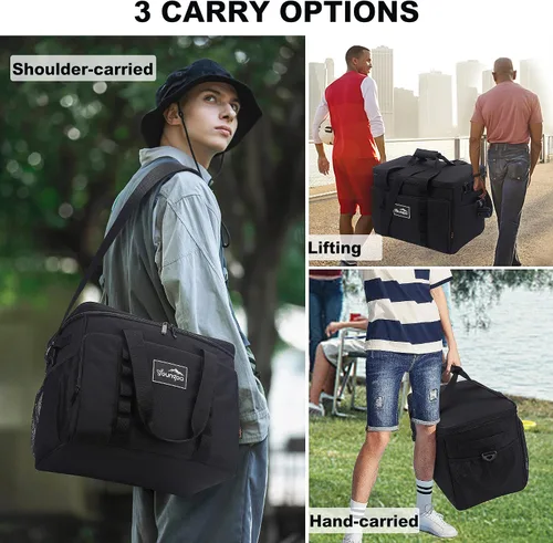 Vista 4 de Bolsa de enfriamiento YOUNGOA 48 latas, aislada, a prueba de fugas, enfriador suave grande plegable portátil para viajes, bolsas de enfriamiento